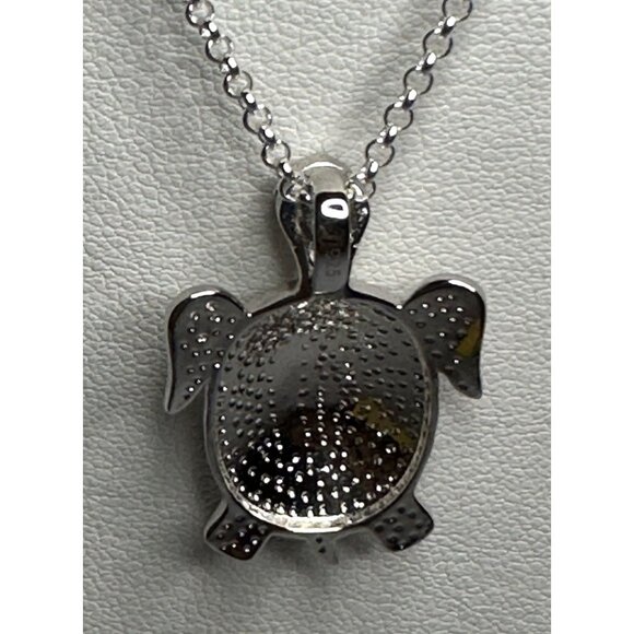 Blue Opal Turtle Pendant in Thick Silver Italian Made 16” 2mm Silver Rolo Chain - Picture 5 of 6